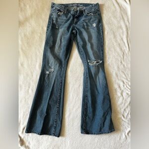 American Eagle Outfitters Distressed Flare Jeans - Blue